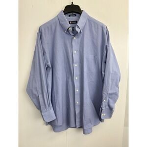 Chaps Classic Fit Button Down Shirt Mens Sz 17.5 (32/33) Blue Houndstooth Preppy